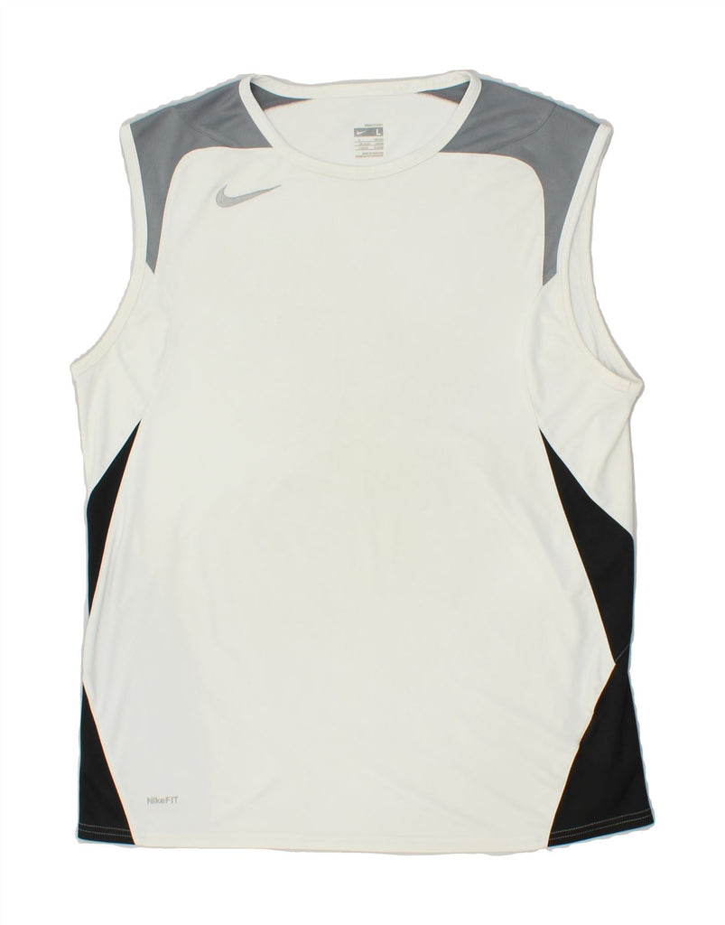 NIKE Mens Vest Top UK 42/44 Large White Colourblock Polyester | Vintage Nike | Thrift | Second-Hand Nike | Used Clothing | Messina Hembry 