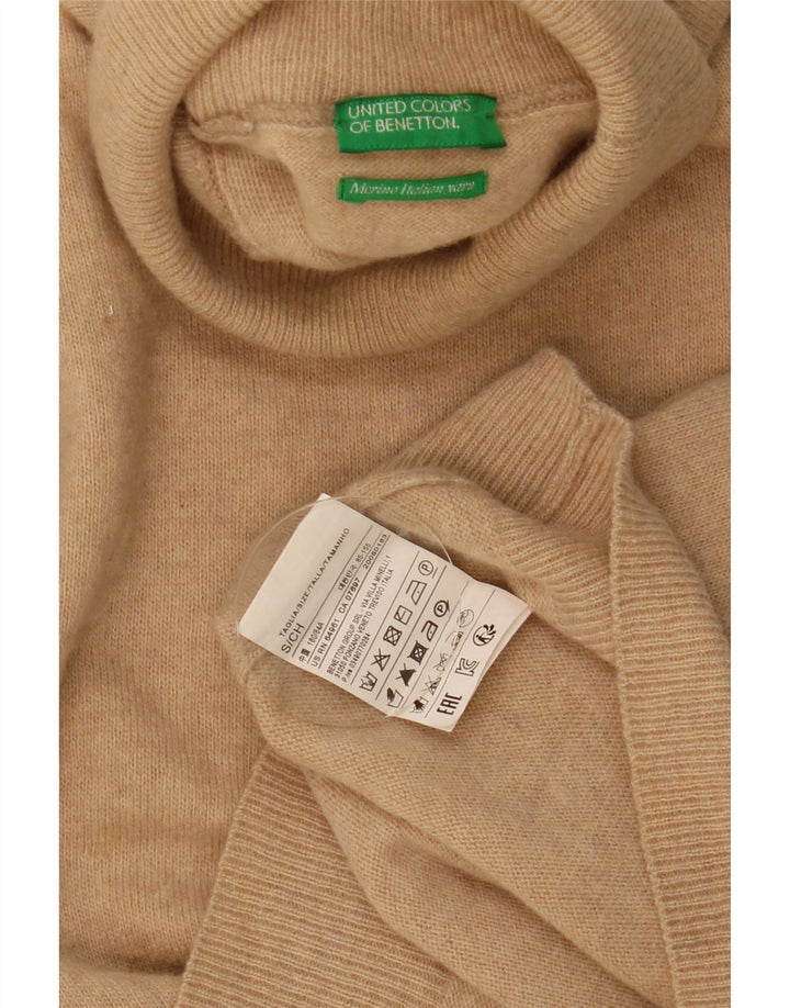 Benetton Womens Roll Neck Jumper Sweater UK 10 Small Beige New Wool