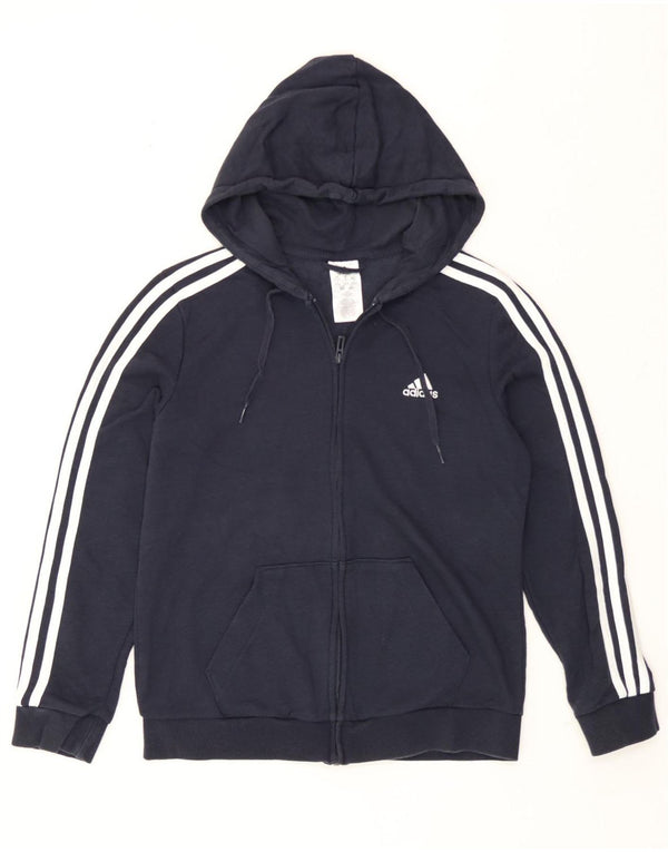 Adidas Womens Zip Hoodie Sweater UK 12/14 Medium Navy Blue Cotton