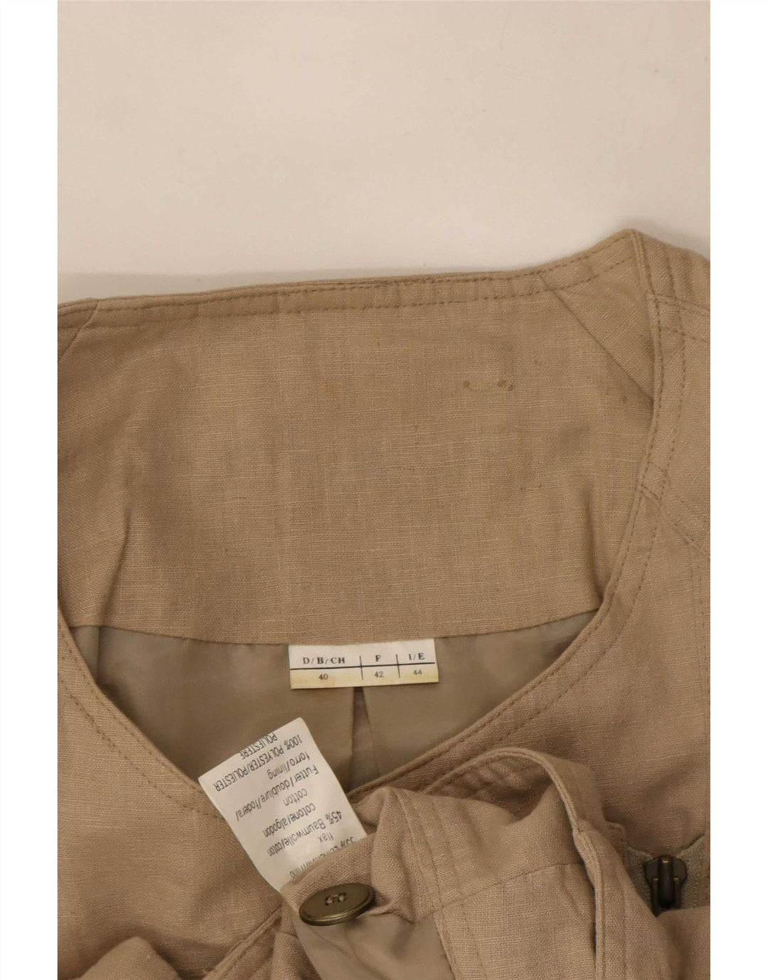 Vintage Womens Bomber Jacket IT 44 Medium Beige Linen Biker