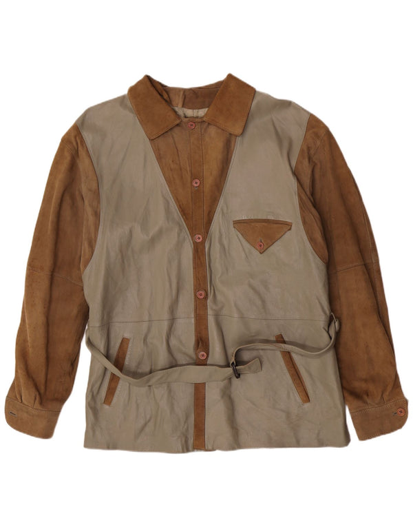 Essebi Mens Suede Jacket IT 54 XL Beige Colourblock Leather