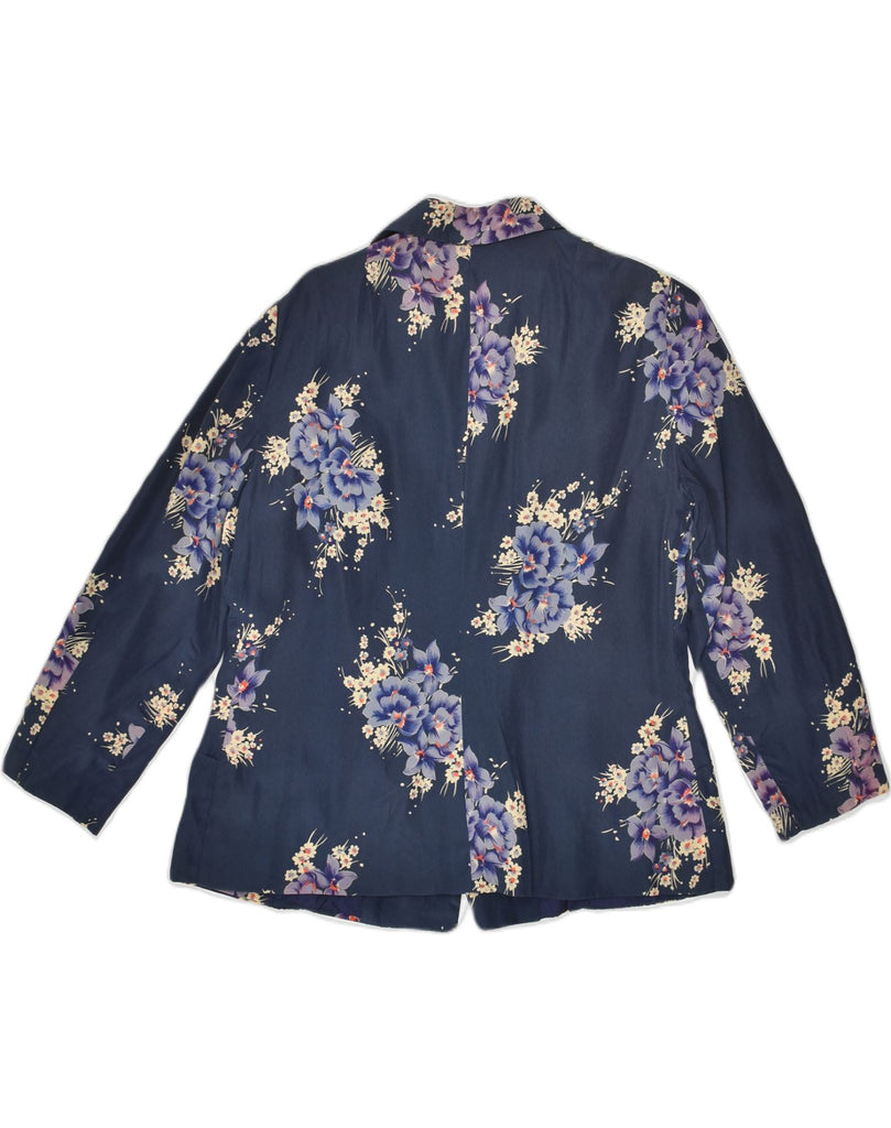 VINTAGE Womens 3 Button Blazer Jacket UK 16 Large Navy Blue Floral | Vintage Vintage | Thrift | Second-Hand Vintage | Used Clothing | Messina Hembry 