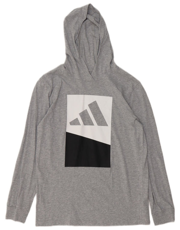 Adidas Boys Graphic Top Long Sleeve 14-15 Years Large Grey Colourblock