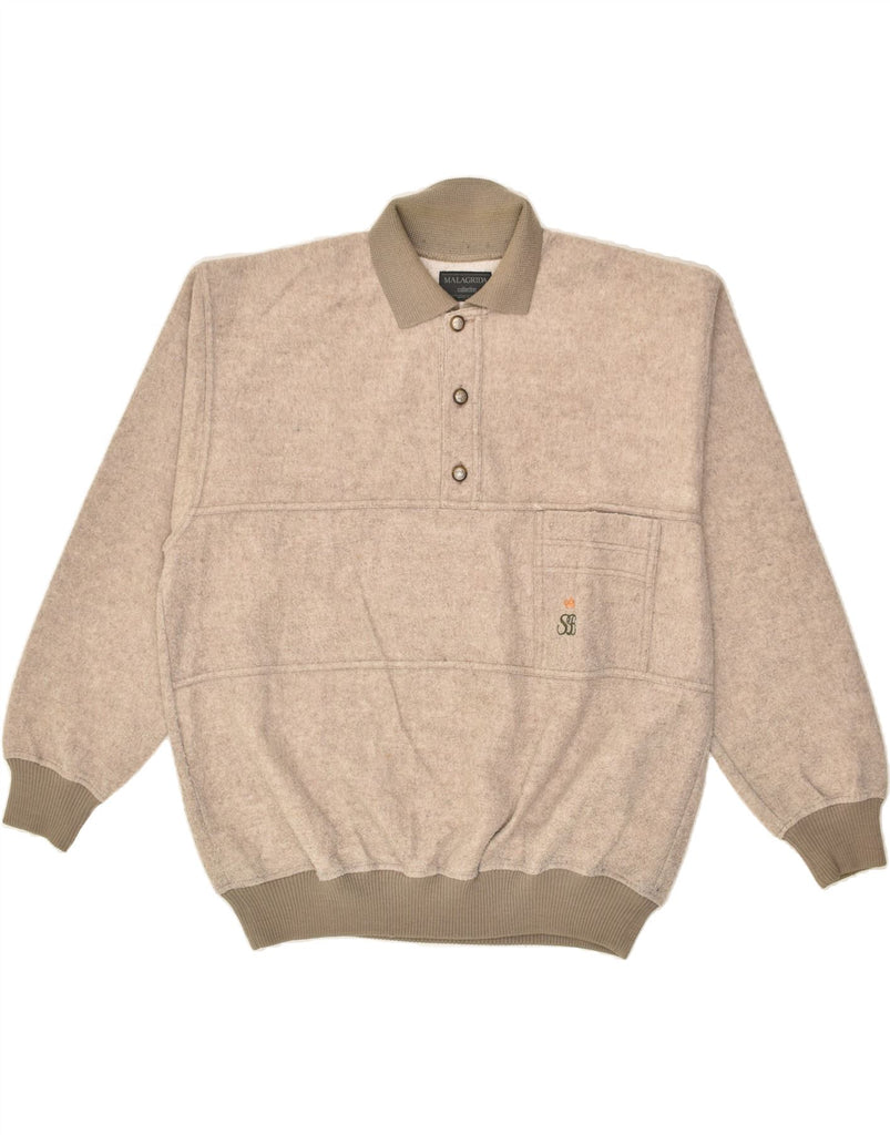 MALAGRIDA Mens Polo Neck Fleece Jumper XL Beige | Vintage Malagrida | Thrift | Second-Hand Malagrida | Used Clothing | Messina Hembry 