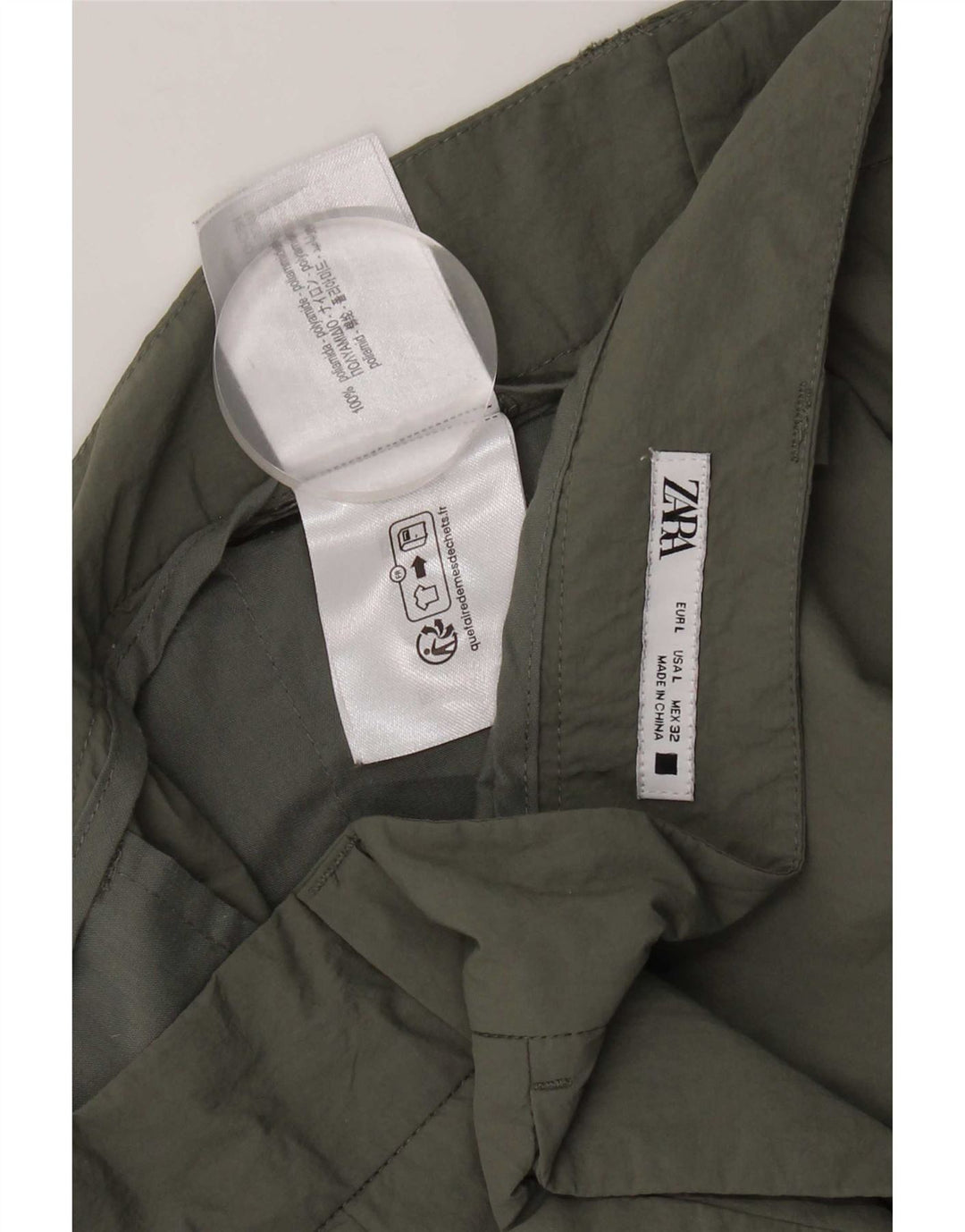 Zara Mens Straight Cargo Trousers Large W32 L28 Khaki Nylon