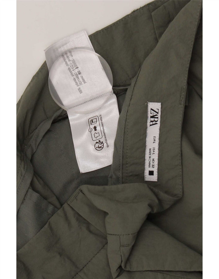 Zara Mens Straight Cargo Trousers Large W32 L28 Khaki Nylon