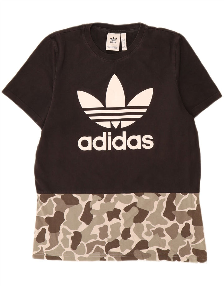 Adidas Mens Graphic T-Shirt Top Medium Black Camouflage Cotton
