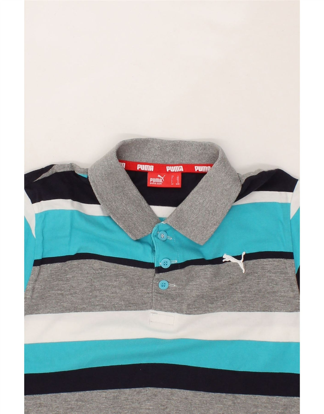 PUMA Boys Polo Shirt 11-12 Years Large Multicoloured Striped Cotton Vintage Puma and Second-Hand Puma from Messina Hembry 