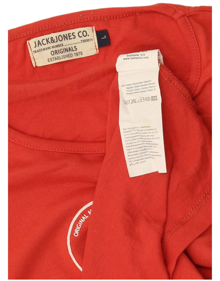JACK & JONES Mens Graphic Top Long Sleeve Large Orange Cotton