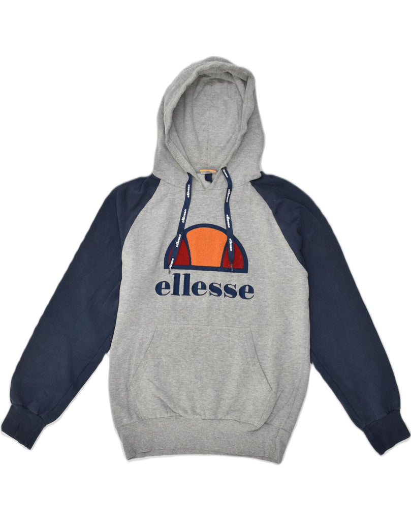 ELLESSE Mens Graphic Hoodie Jumper Medium Grey Colourblock Cotton | Vintage Ellesse | Thrift | Second-Hand Ellesse | Used Clothing | Messina Hembry 