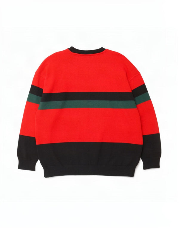 Vintage Mens Regular Fit Crew Neck Jumper Sweater UK 42 Large Red Striped