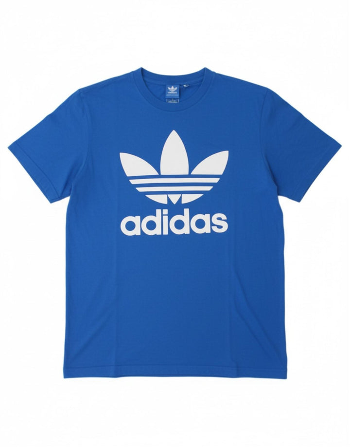 ADIDAS Mens Graphic T-Shirt Top Medium Blue Cotton