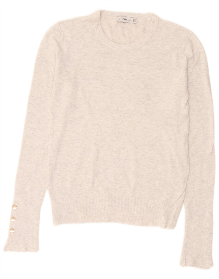 Zara Womens Crew Neck Jumper Sweater UK 12 Medium Grey Flecked