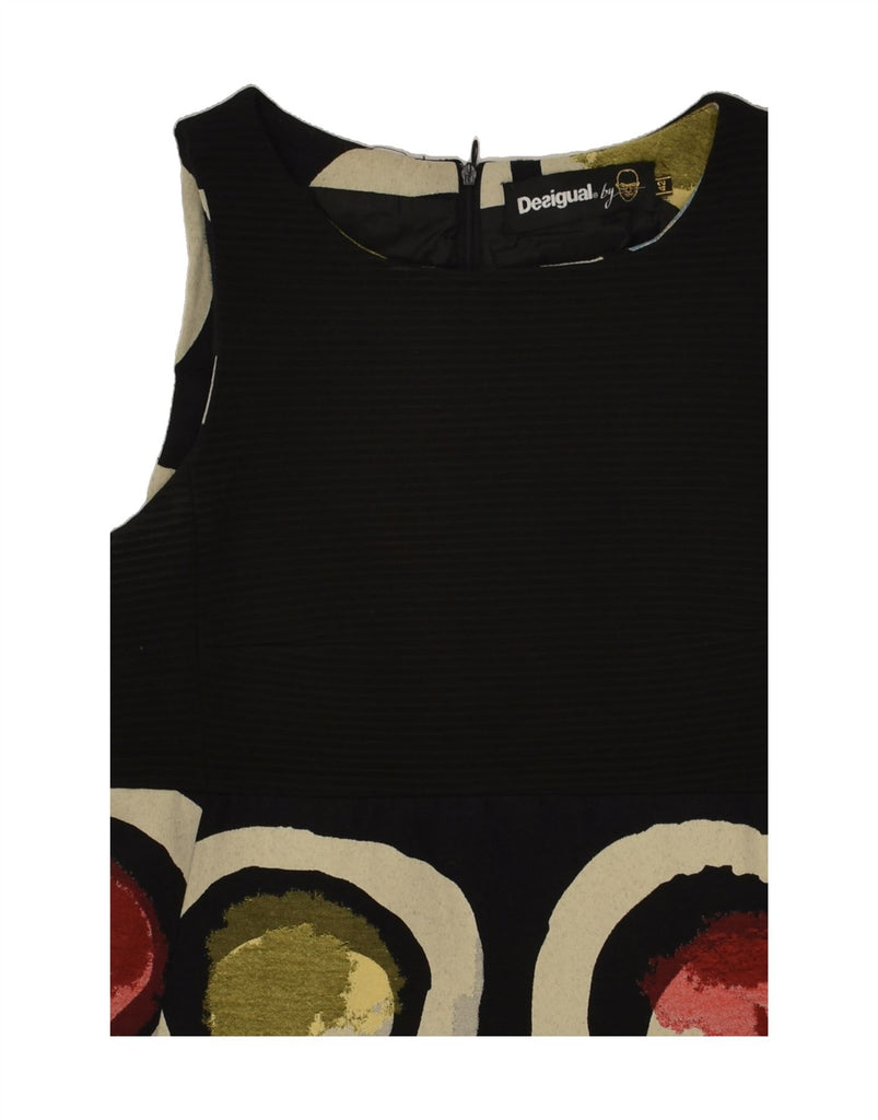 DESIGUAL Womens Sleeveless Basic Dress EU 42 Large Black Geometric Viscose | Vintage Desigual | Thrift | Second-Hand Desigual | Used Clothing | Messina Hembry 