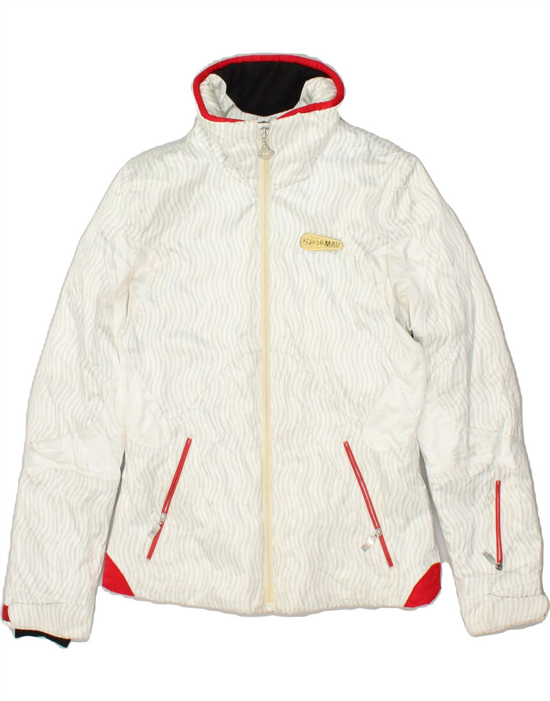 COLMAR Womens Ski Jacket IT 42 Medium White Striped | Vintage Colmar | Thrift | Second-Hand Colmar | Used Clothing | Messina Hembry 