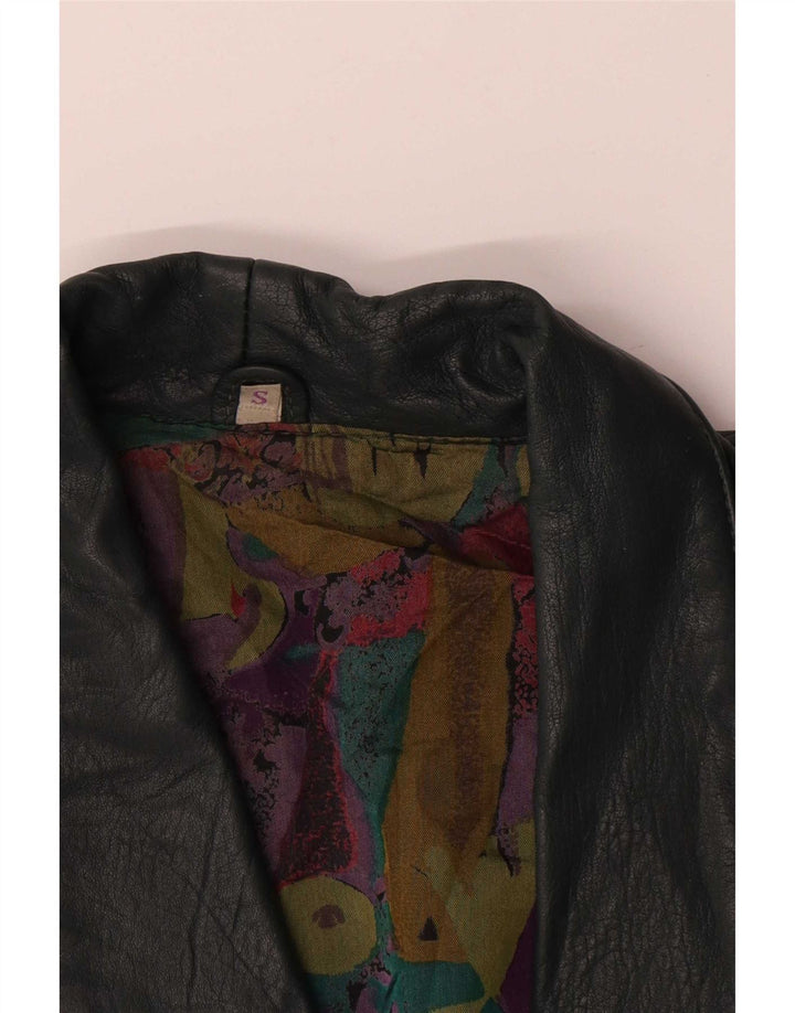 Vintage Womens Oversized Leather Jacket UK 10 Small Black