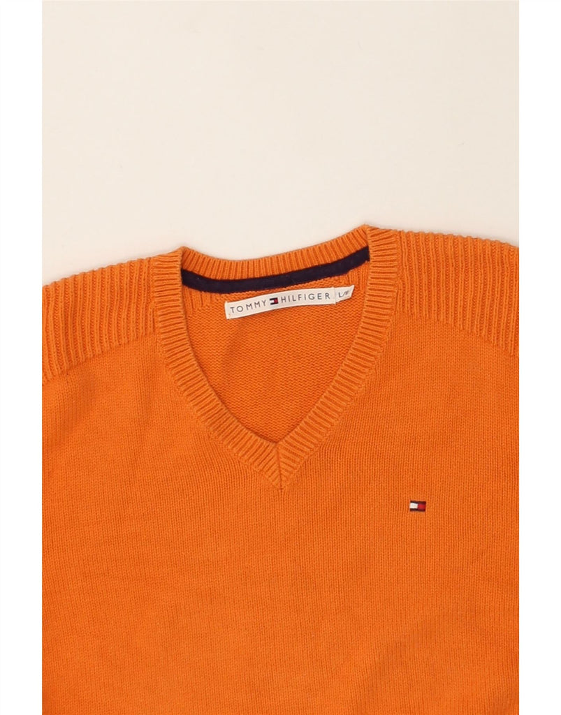 TOMMY HILFIGER Womens V-Neck Jumper Sweater UK 14 Large Orange Cotton | Vintage Tommy Hilfiger | Thrift | Second-Hand Tommy Hilfiger | Used Clothing | Messina Hembry 