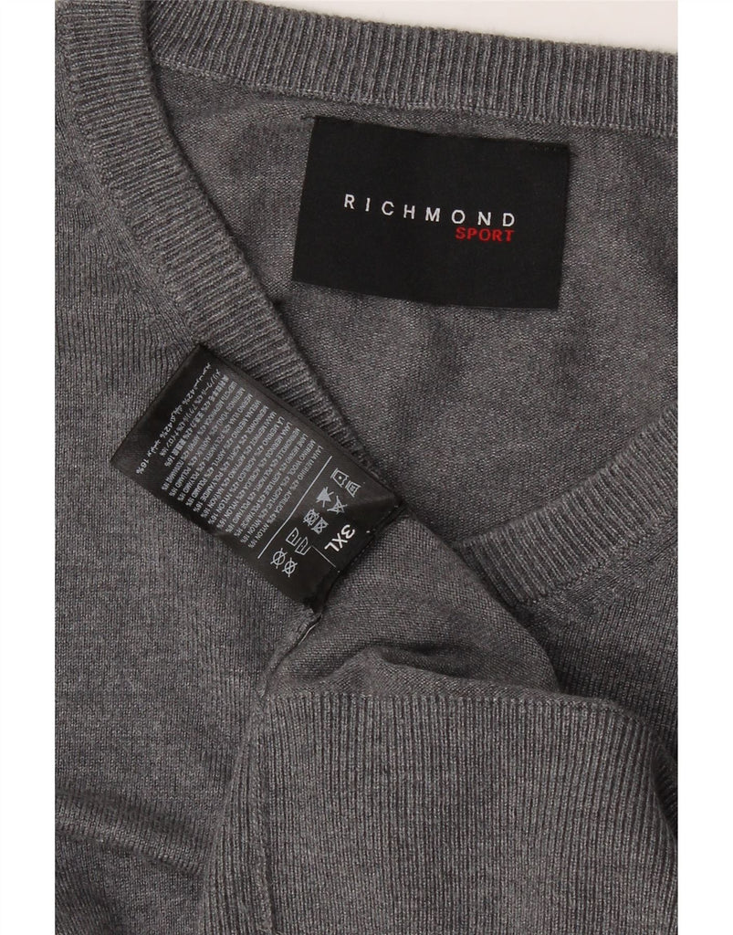 RICHMOND Mens Slim Fit V-Neck Jumper Sweater 3XL Grey Merino Wool Vintage Richmond and Second-Hand Richmond from Messina Hembry 