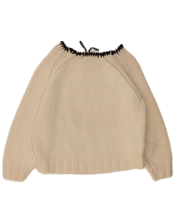 Vintage Womens Graphic Boat Neck Jumper Sweater UK 18 XL Beige