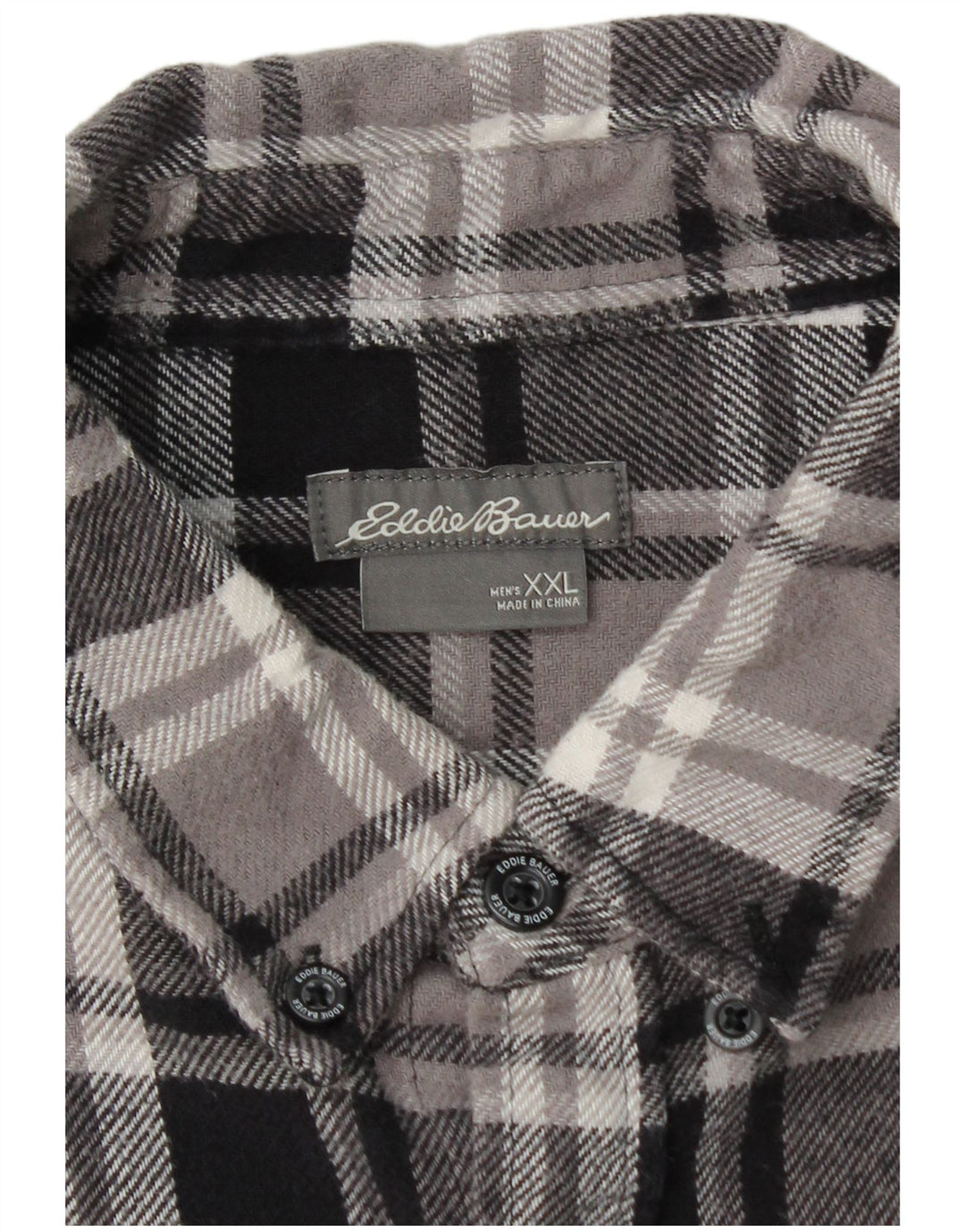 EDDIE BAUER Mens Flannel Shirt 2XL Grey Check Cotton