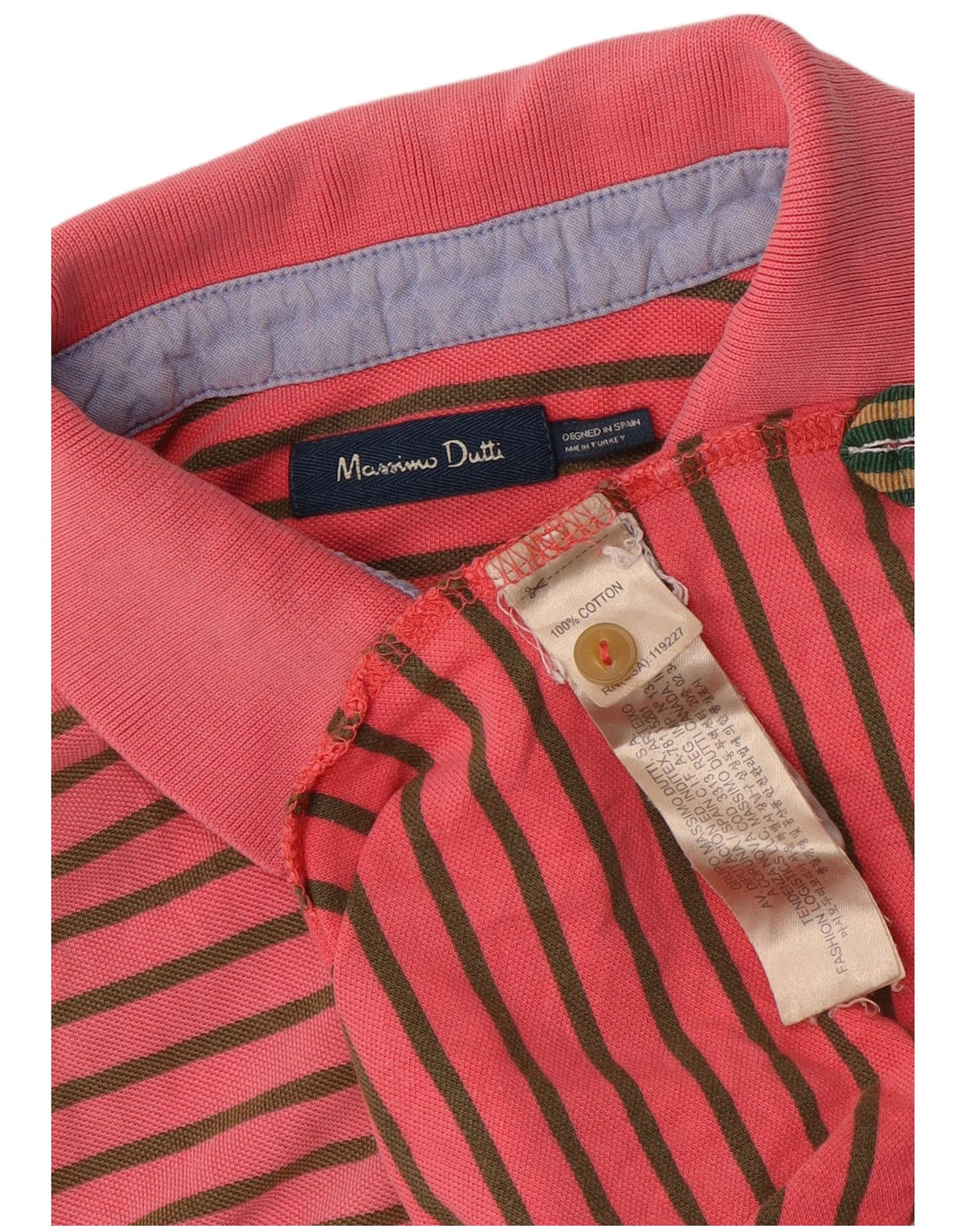 Massimo Dutti Mens Polo Shirt Medium Pink Striped Cotton