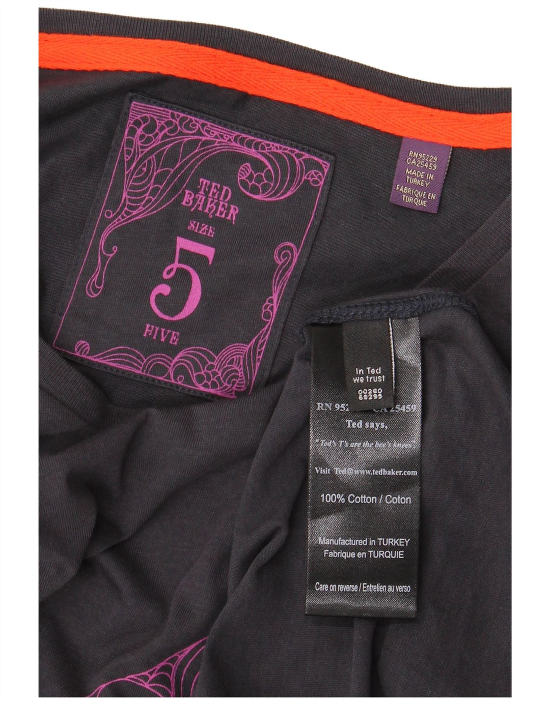 Ted Baker Mens Graphic T-Shirt Top Size 5 XL Navy Blue Cotton