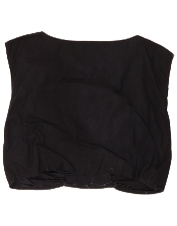 Vintage Womens Crop Blouse Top UK 14 Medium Black