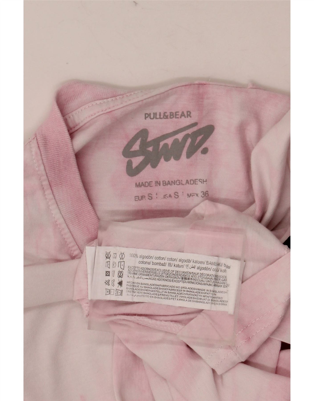 PULL & BEAR Mens Graphic T-Shirt Top Small Pink Tie Dye Cotton