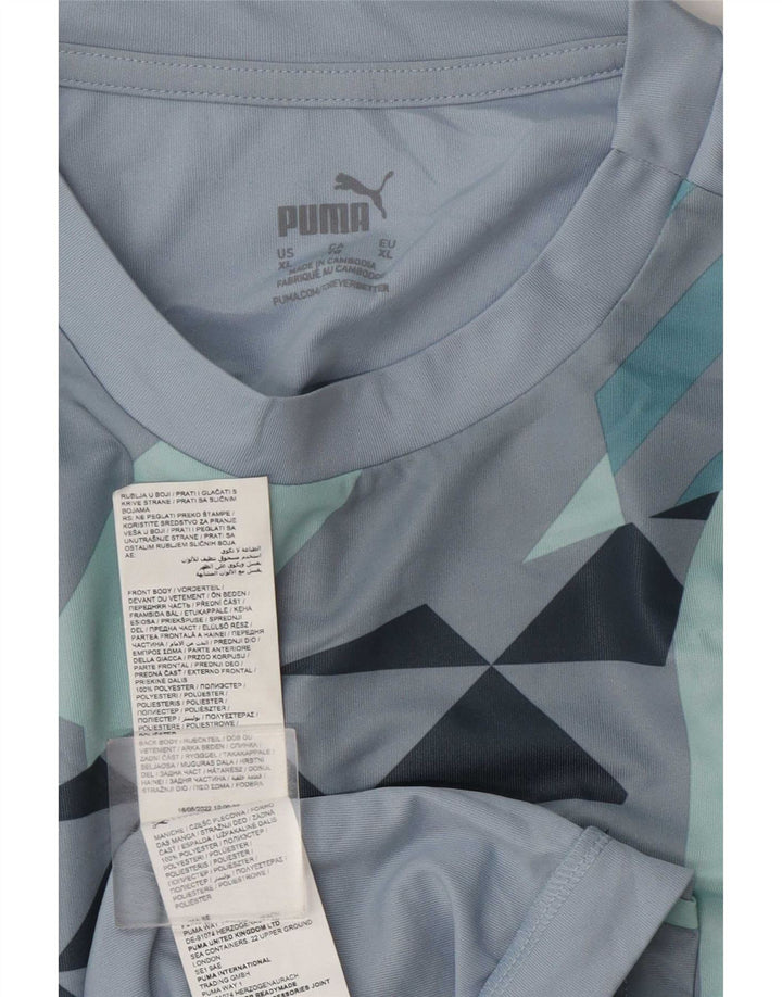 Puma Mens T-Shirt Top XL Blue Geometric Polyester