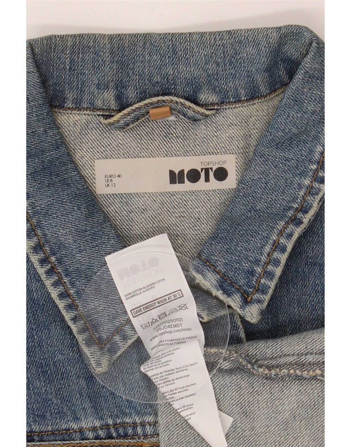 Moto Womens Denim Jacket UK 12 Medium Blue Cotton