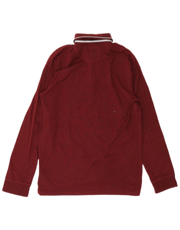 Massimo Dutti Mens Long Sleeve Polo Shirt Small Burgundy