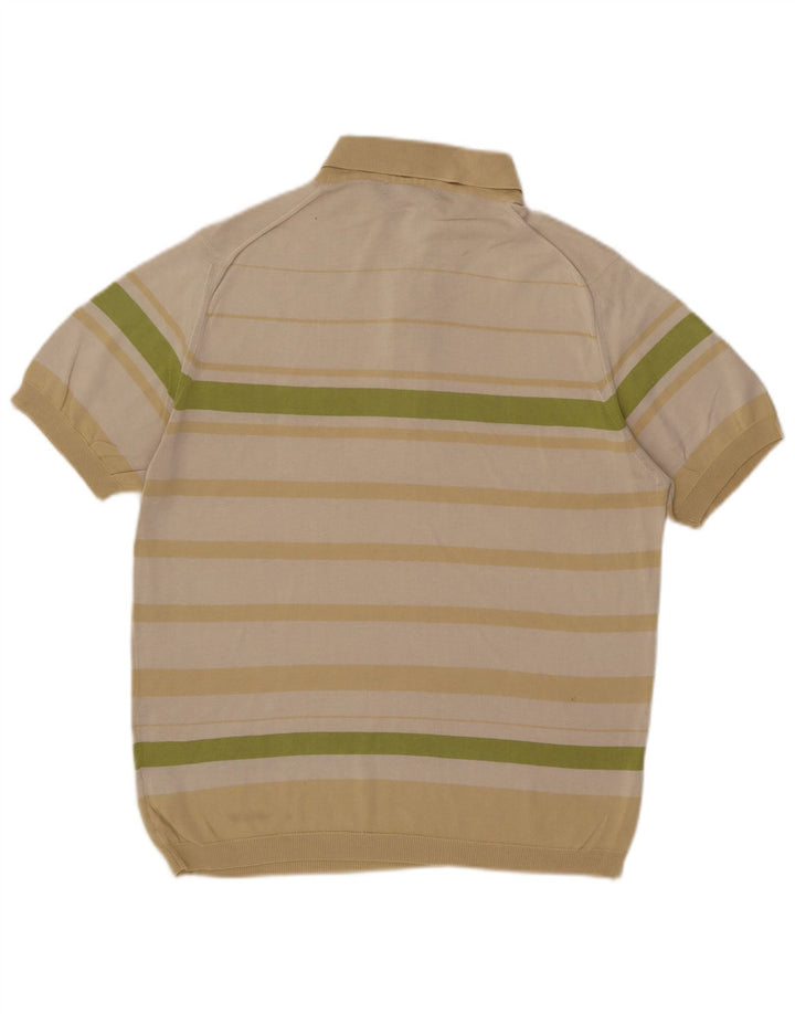 Pringle Mens Polo Shirt Medium Beige Striped Cotton