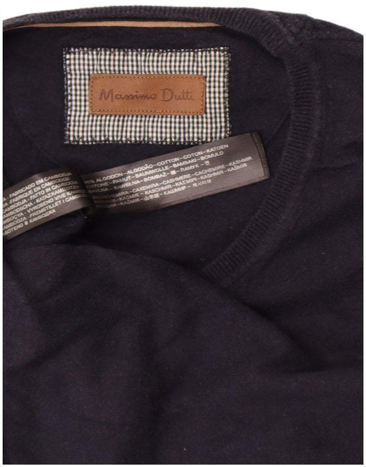 Massimo Dutti Mens V-Neck Jumper Sweater Medium Navy Blue Cotton
