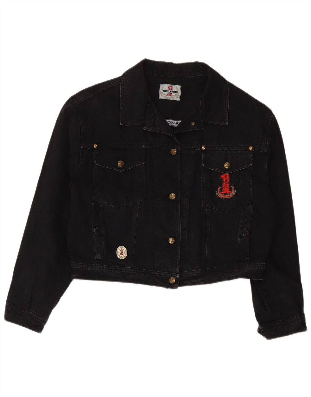 Trussardi Womens Crop Denim Jacket UK 12 Medium Black