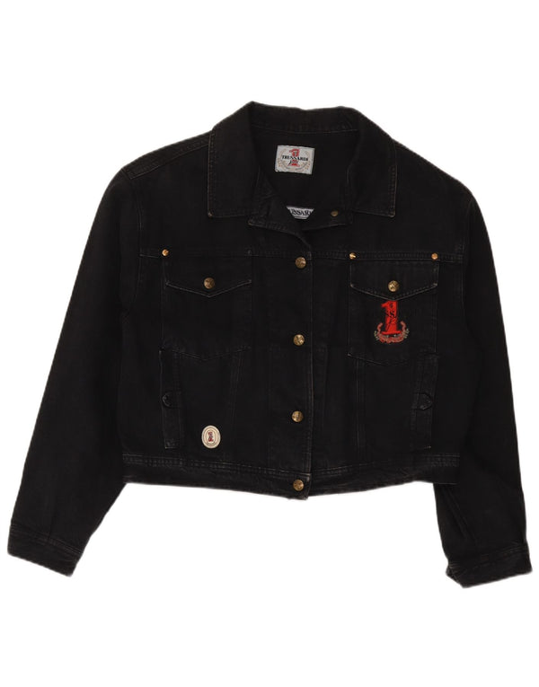 Trussardi Womens Crop Denim Jacket UK 12 Medium Black