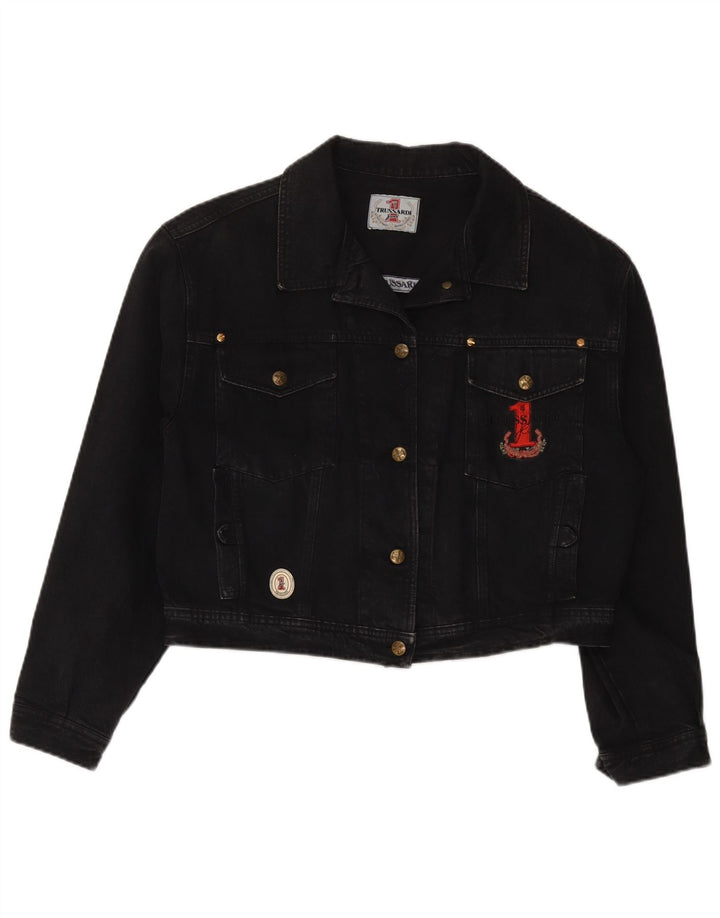 Trussardi Womens Crop Denim Jacket UK 12 Medium Black