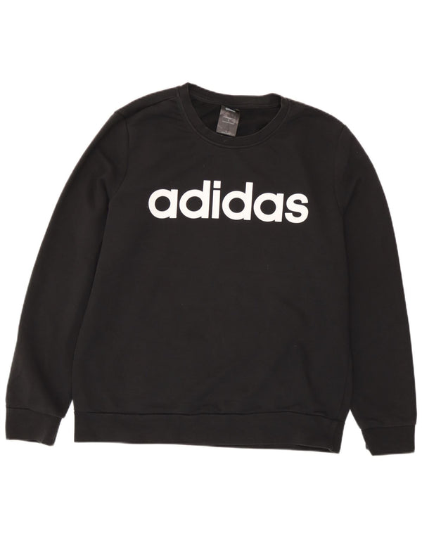 Adidas Womens Graphic Sweatshirt Jumper UK 16 Large Black Cotton