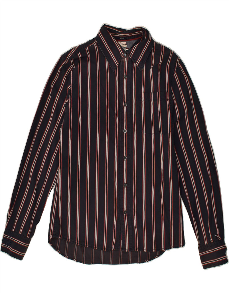 TOMMY HILFIGER Mens Graphic Shirt Small Black Striped Cotton | Vintage Tommy Hilfiger | Thrift | Second-Hand Tommy Hilfiger | Used Clothing | Messina Hembry 