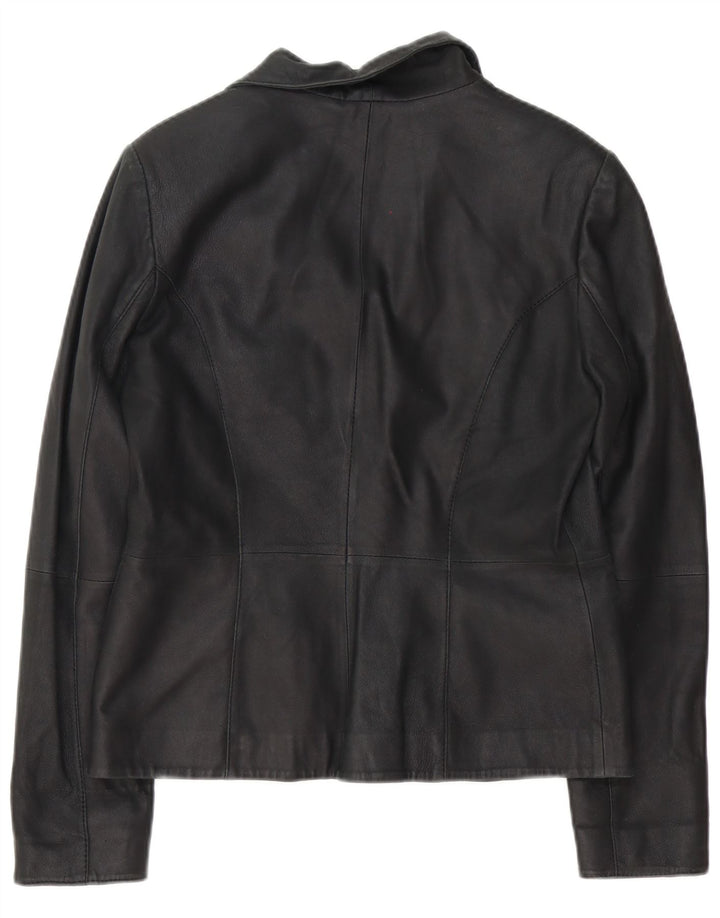 Zara Womens 2 Button Leather Blazer Jacket UK 16 Large Black