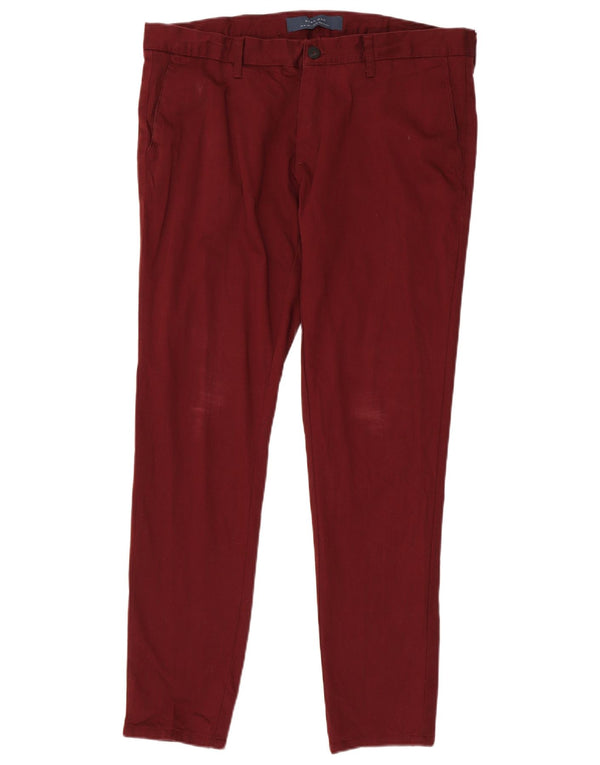 Zara Mens Slim Chino Trousers EU 46 XL W36 L31 Burgundy Cotton
