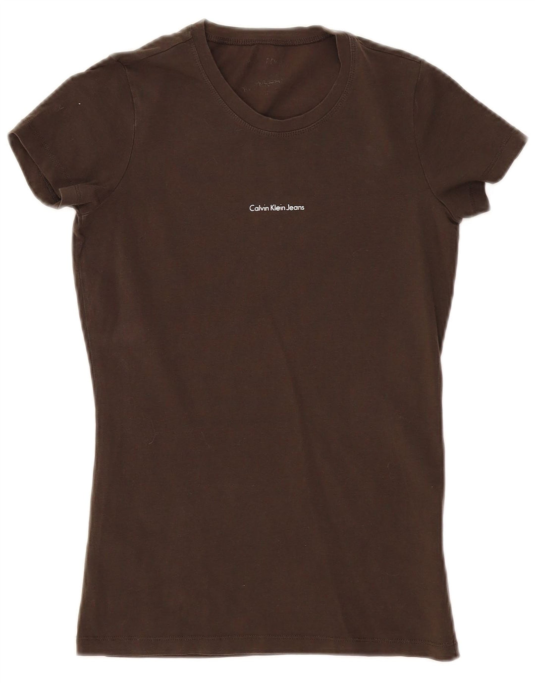 CALVIN KLEIN JEANS Womens T-Shirt Top UK 10 Small Brown Cotton