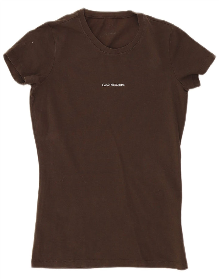 CALVIN KLEIN JEANS Womens T-Shirt Top UK 10 Small Brown Cotton