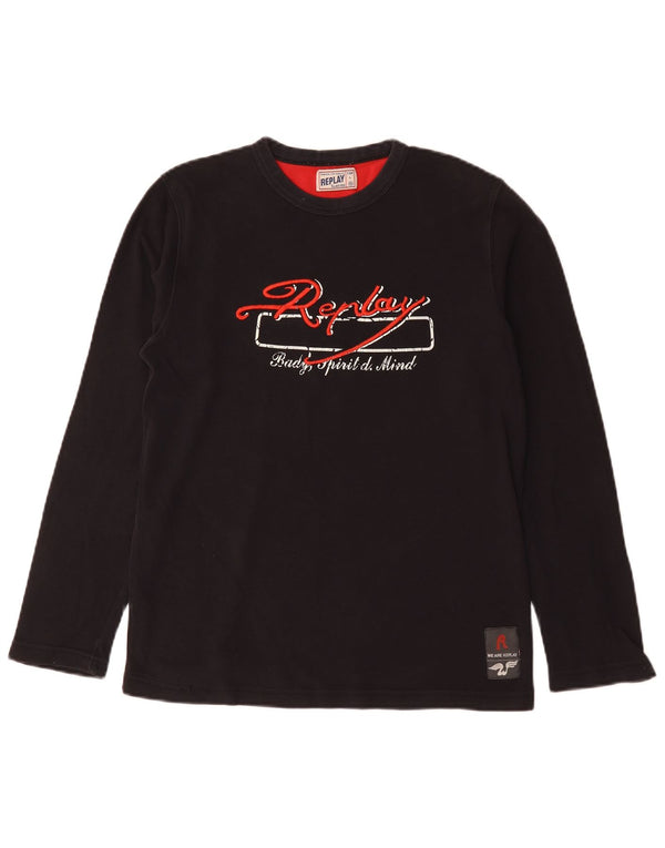 Replay Mens Graphic Top Long Sleeve Large Black