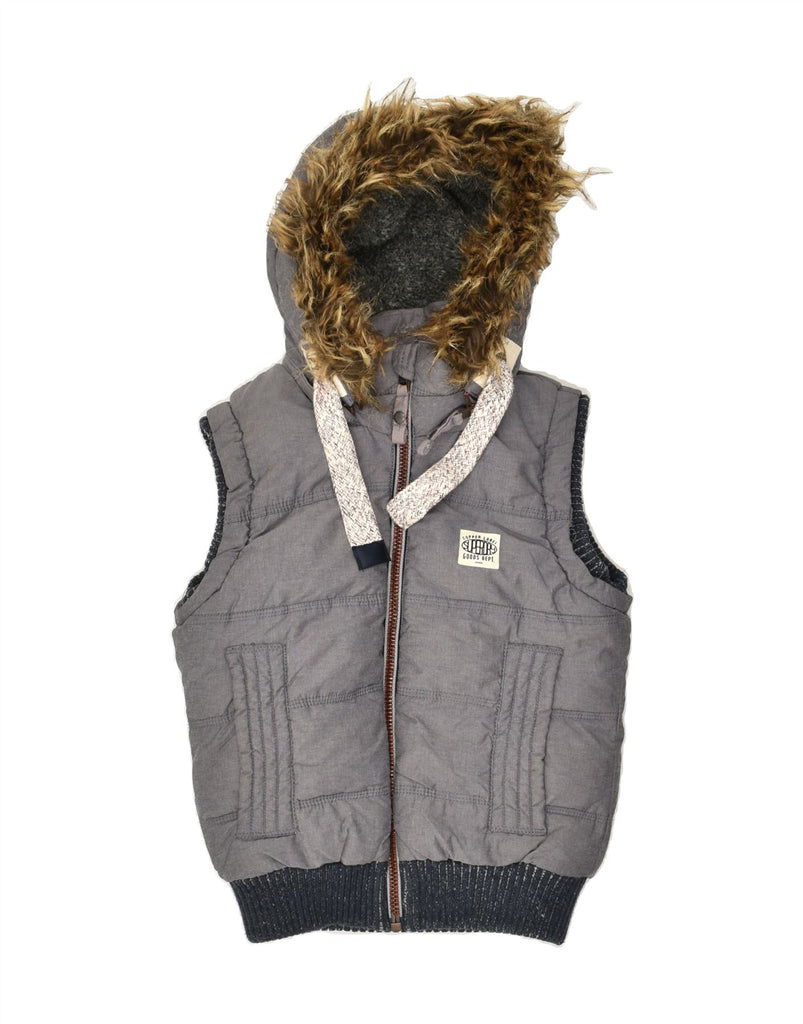 SUPERDRY Womens Hooded Padded Gilet UK 2 2XS Grey Nylon | Vintage Superdry | Thrift | Second-Hand Superdry | Used Clothing | Messina Hembry 