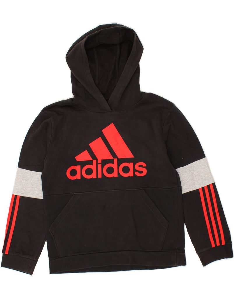 ADIDAS Boys Graphic Hoodie Jumper 14-15 Years Large Black Colourblock | Vintage Adidas | Thrift | Second-Hand Adidas | Used Clothing | Messina Hembry 