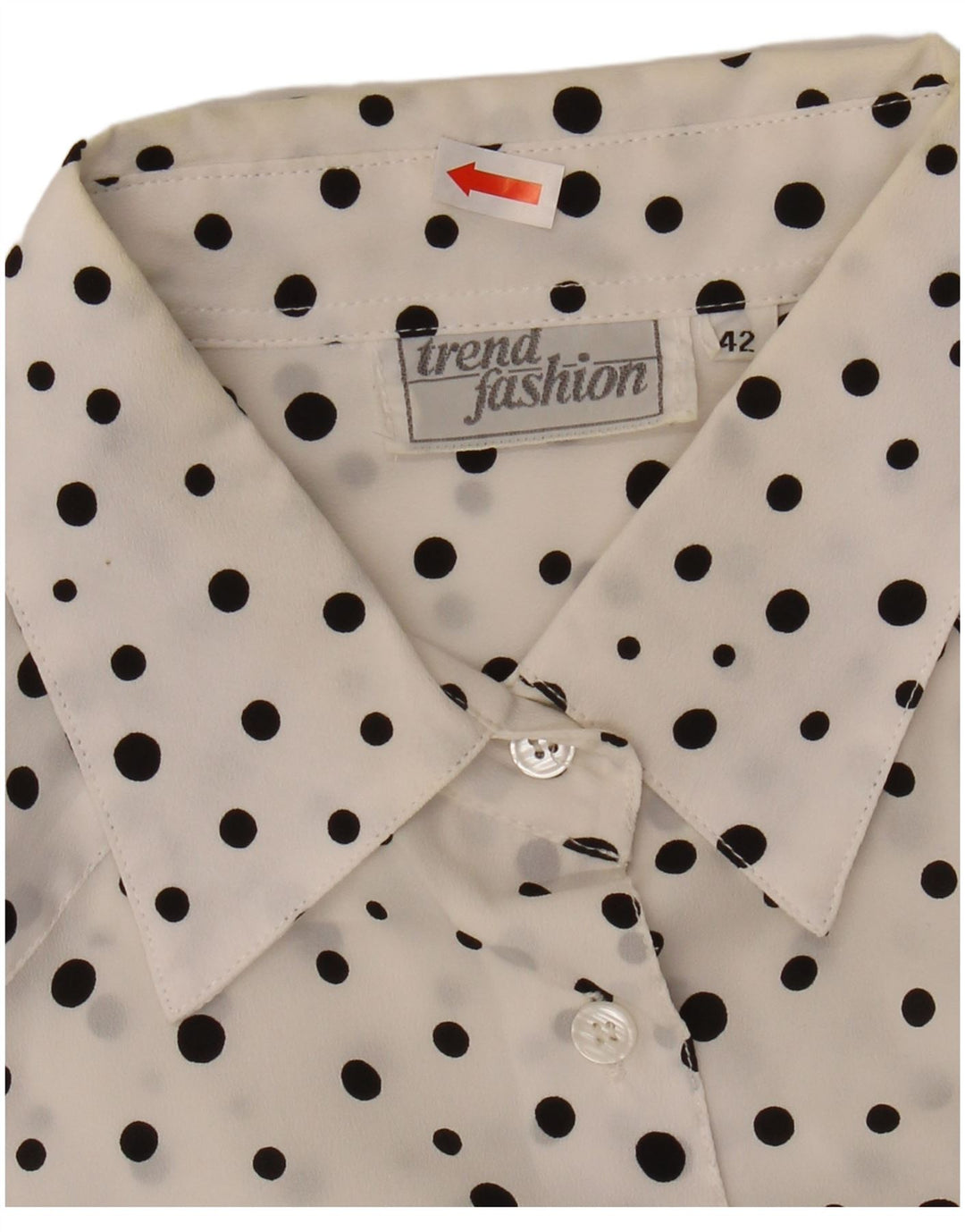 VINTAGE Womens Shirt Blouse EU 42 Large White Polka Dot Polyester