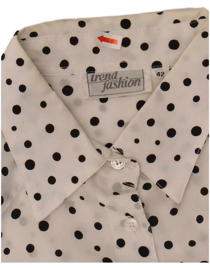 VINTAGE Womens Shirt Blouse EU 42 Large White Polka Dot Polyester