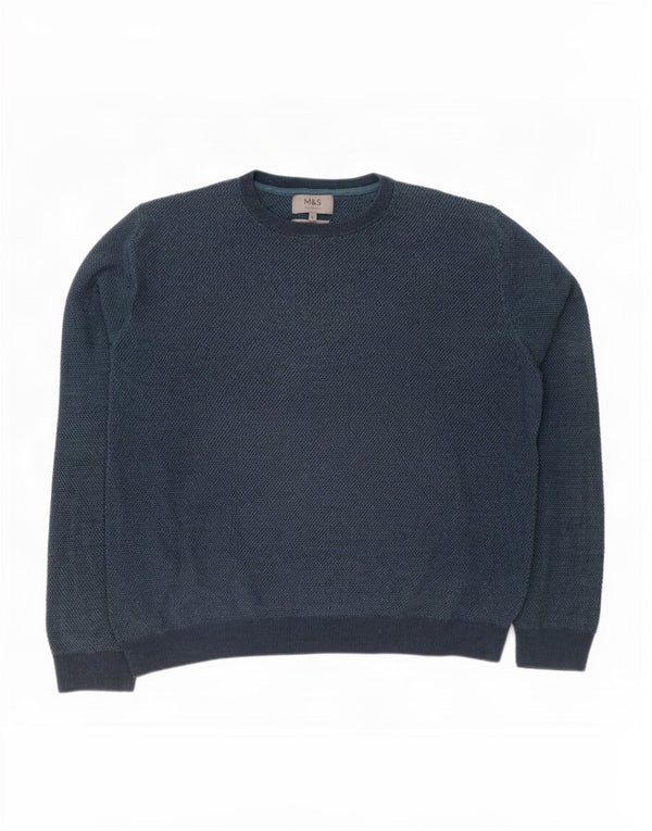 Marks & Spencer Mens Crew Neck Jumper Sweater Large Blue Cotton