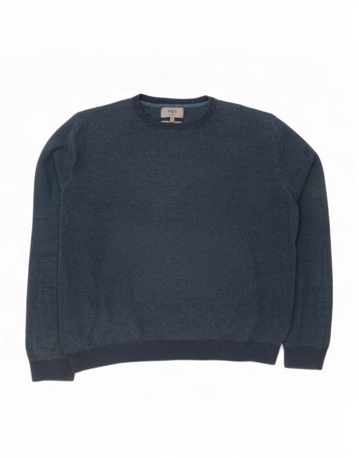 Marks & Spencer Mens Crew Neck Jumper Sweater Large Blue Cotton