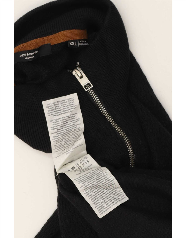 Jack & Jones Mens Zip Neck Jumper Sweater 2XL Black Cotton